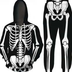 Halloween Skull Skeleton Outfits Hoodie Tracksuit Anime 3D Graphic For Couple's Men's Women's Adults' Halloween Carnival Masquerade 3D Print Casual Daily
