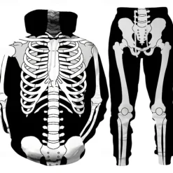 Halloween Skull Skeleton Outfits Hoodie Jogger Pants Print 3D Front Pocket Graphic For Couple's Men's Women's Adults' Halloween Carnival Masquerade 3D Print Vacation Halloween