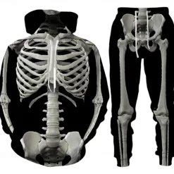 Halloween Skull Skeleton Outfits Hoodie Jogger Pants Print 3D Front Pocket Graphic For Couple's Men's Women's Adults' Halloween Carnival Masquerade 3D Print Vacation Halloween
