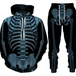 Halloween Skull Skeleton Outfits Hoodie Jogger Pants Print 3D Front Pocket Graphic For Couple's Men's Women's Adults' Halloween Carnival Masquerade 3D Print Vacation Halloween