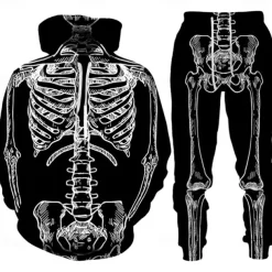 Halloween Skull Skeleton Outfits Hoodie Jogger Pants Print 3D Front Pocket Graphic For Couple's Men's Women's Adults' Halloween Carnival Masquerade 3D Print Vacation Halloween