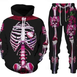Halloween Skull Skeleton Outfits Hoodie Jogger Pants Print 3D Front Pocket Graphic For Couple's Men's Women's Adults' Halloween Carnival Masquerade 3D Print Vacation Halloween
