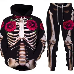 Halloween Skull Skeleton Outfits Hoodie Jogger Pants Print 3D Front Pocket Graphic For Couple's Men's Women's Adults' Halloween Carnival Masquerade 3D Print Vacation Halloween