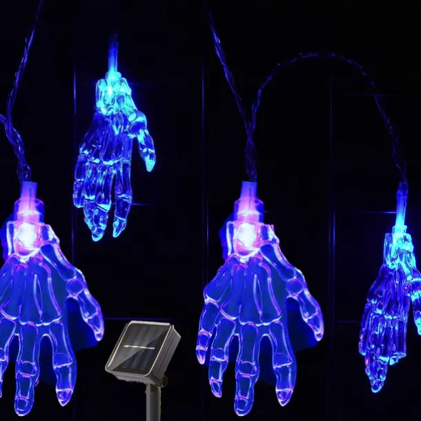 Halloween Solar String Lights Outdoor Waterproof Bat Ghost Spider Skull Hand Light 6.5m 30LEDs 8 Modes Halloween Patio Yard Garden Balcony Fence Halloween Outdoor Party Indoor Decoration