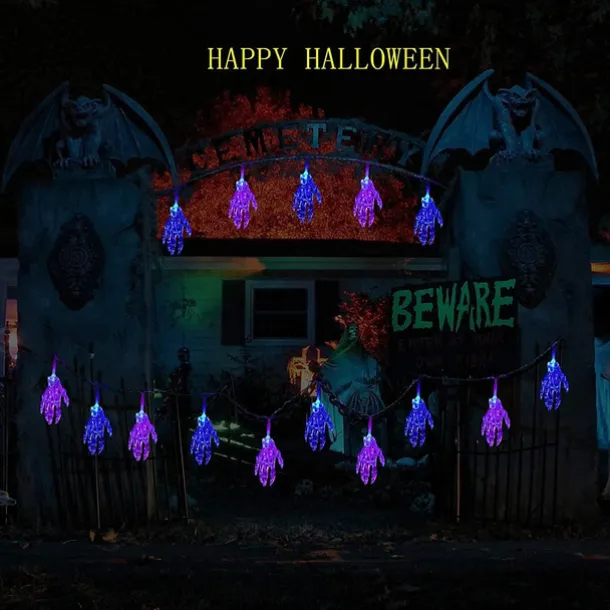 Halloween Solar String Lights Outdoor Waterproof Bat Ghost Spider Skull Hand Light 6.5m 30LEDs 8 Modes Halloween Patio Yard Garden Balcony Fence Halloween Outdoor Party Indoor Decoration