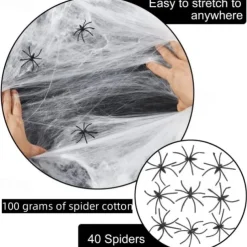 Halloween Spider Webs 2*3M with 40 Extra Fake Spiders, Super Stretchy Cobwebs for Halloween decor Indoor and Outdoor