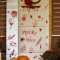 Halloween Stickers, Bloody Hand & Footprint Bloodstain Wall Decals for Living Room Background Decoration, Home Decor