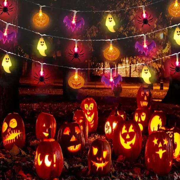 Halloween String Lights Lighted Ghost Pumpkin Bat Lights 3m 20LEDs Battery Powered Ghost Festival Party Garden Home Decoration Balcony Haunted House Bar Hanging Lights