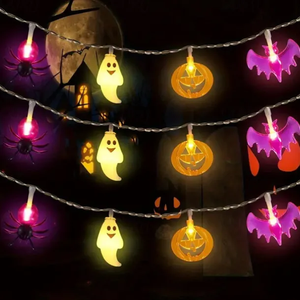 Halloween String Lights Lighted Ghost Pumpkin Bat Lights 3m 20LEDs Battery Powered Ghost Festival Party Garden Home Decoration Balcony Haunted House Bar Hanging Lights