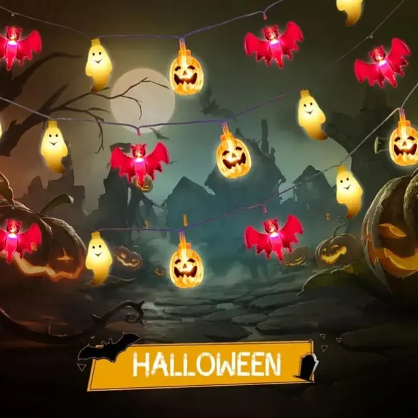 Halloween String Lights Lighted Ghost Pumpkin Bat Lights 3m 20LEDs Battery Powered Ghost Festival Party Garden Home Decoration Balcony Haunted House Bar Hanging Lights
