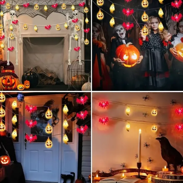 Halloween String Lights Lighted Ghost Pumpkin Bat Lights 3m 20LEDs Battery Powered Ghost Festival Party Garden Home Decoration Balcony Haunted House Bar Hanging Lights