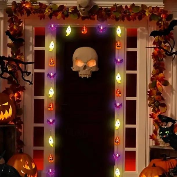 Halloween String Lights Lighted Ghost Pumpkin Bat Lights 3m 20LEDs Battery Powered Ghost Festival Party Garden Home Decoration Balcony Haunted House Bar Hanging Lights