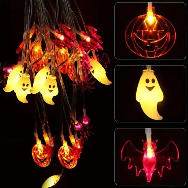 Halloween String Lights Lighted Ghost Pumpkin Bat Lights 3m 20LEDs Battery Powered Ghost Festival Party Garden Home Decoration Balcony Haunted House Bar Hanging Lights