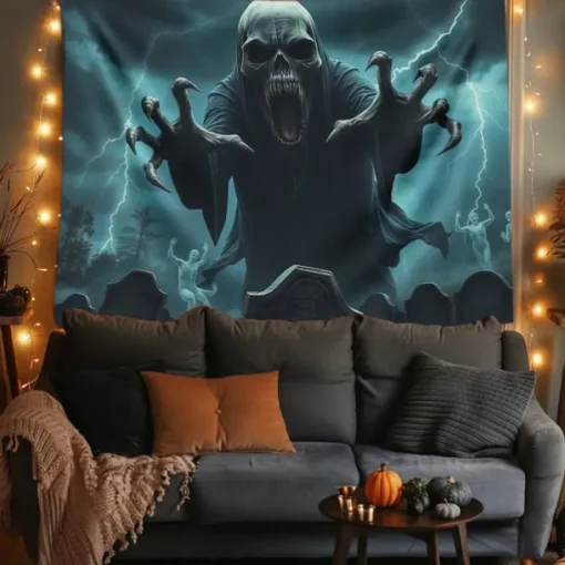 Halloween Tapestry Banners Wall Hangings Skeleton Ghost Dark Punk Gothic Style Party Dorm Shooting Backgrounds Decorations Wall Door Background