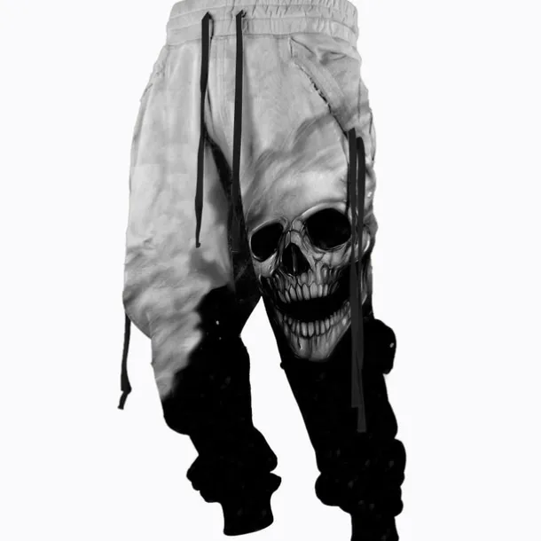 Halloween The Skull Pants Mens Graphic | Casual Sports Outdoor Yellow Cotton | Sweatpants Joggers Trousers Drawstring Side Pockets Elastic Waist Prints Comfort Breathable Daily Blend