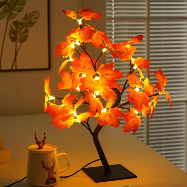 Halloween Tree Lamp Maple Leaf Lamp Halloween Decorative Table Lamp USB Power Supply