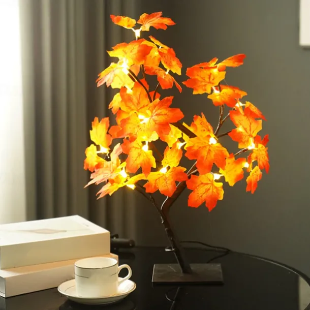 Halloween Tree Lamp Maple Leaf Lamp Halloween Decorative Table Lamp USB Power Supply