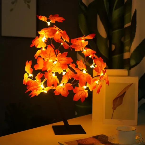 Halloween Tree Lamp Maple Leaf Lamp Halloween Decorative Table Lamp USB Power Supply