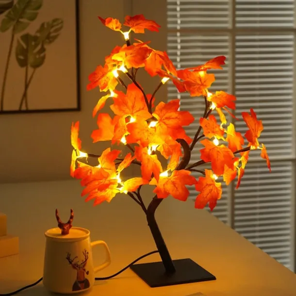 Halloween Tree Lamp Maple Leaf Lamp Halloween Decorative Table Lamp USB Power Supply