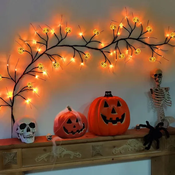 Halloween Willow Vine String Lights LED Pumpkin Bat Branches Garland Holiday Light for Halloween Indoor Outdoor Halloween Party Decor Lighting AA Battery Power