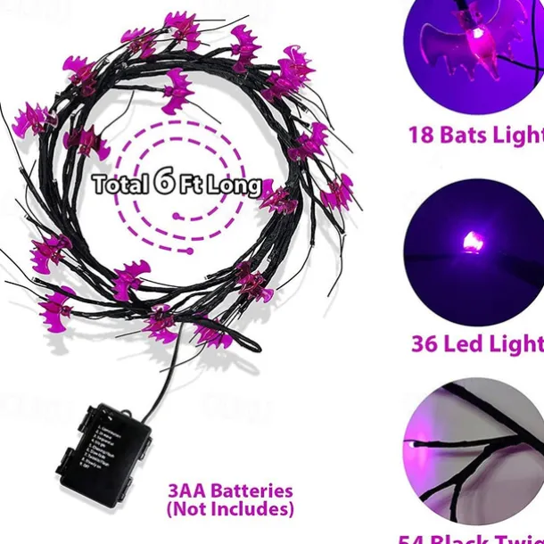 Halloween Willow Vine String Lights LED Pumpkin Bat Branches Garland Holiday Light for Halloween Indoor Outdoor Halloween Party Decor Lighting AA Battery Power