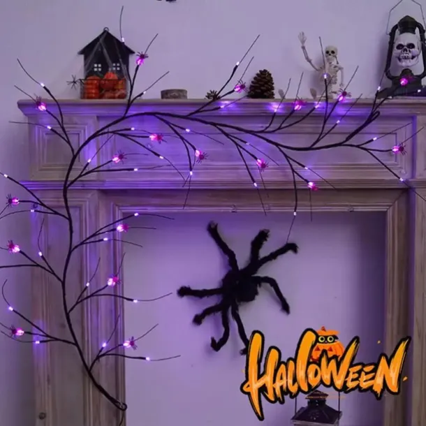 Halloween Willow Vine String Lights LED Pumpkin Bat Branches Garland Holiday Light for Halloween Indoor Outdoor Halloween Party Decor Lighting AA Battery Power