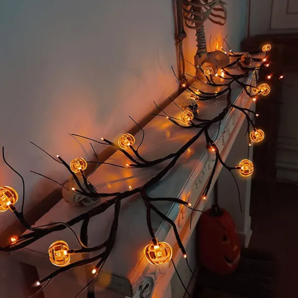 Halloween Willow Vine String Lights LED Pumpkin Bat Branches Garland Holiday Light for Halloween Indoor Outdoor Halloween Party Decor Lighting AA Battery Power