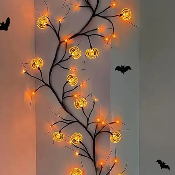 Halloween Willow Vine String Lights LED Pumpkin Bat Branches Garland Holiday Light for Halloween Indoor Outdoor Halloween Party Decor Lighting AA Battery Power