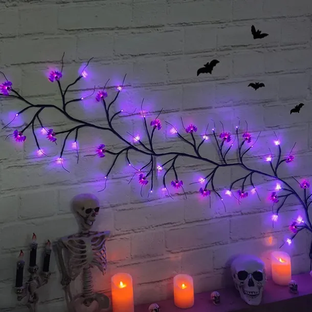 Halloween Willow Vine String Lights LED Pumpkin Bat Branches Garland Holiday Light for Halloween Indoor Outdoor Halloween Party Decor Lighting AA Battery Power