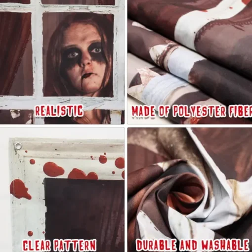 Halloween Window Cover Decorations, Fabric Bloody Hand Creepy Halloween Curtain Horror Movie Poster Window Door Covering Decor for Haunted House, Scary Halloween Window Clings Decals Indoor Outdoor