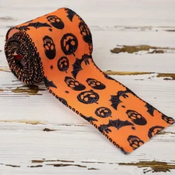 Halloween Wired Edge Ribbon 4 Rolls Bat Spider Pumpkin Printed Ribbon Witch Legs Hat Dot Grosgrain Ribbons for Halloween Home Wreath DIY Craft Floral Bow
