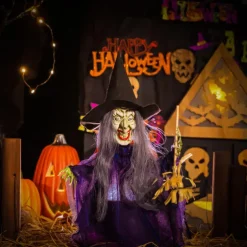 Halloween Witch Decorations, Halloween Witches Open Witch Figures Halloween Decorations Sound Active - Home Decor, Party Gift Supplies, Indoor Outdoor with Lighted Eyes
