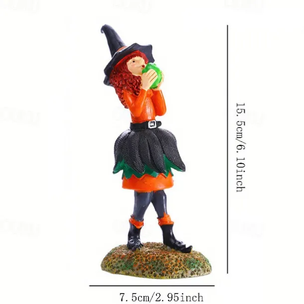 Halloween Witch Doll Resin Figurines Tabletop Ornament Home Office Decoration Boys Girls Birthday Festival Gift Collectibles