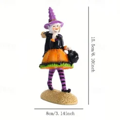 Halloween Witch Doll Resin Figurines Tabletop Ornament Home Office Decoration Boys Girls Birthday Festival Gift Collectibles