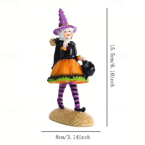 Halloween Witch Doll Resin Figurines Tabletop Ornament Home Office Decoration Boys Girls Birthday Festival Gift Collectibles
