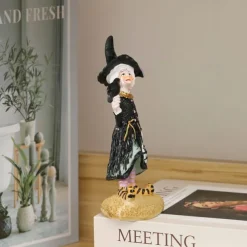 Halloween Witch Doll Resin Figurines Tabletop Ornament Home Office Decoration Boys Girls Birthday Festival Gift Collectibles