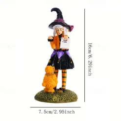 Halloween Witch Doll Resin Figurines Tabletop Ornament Home Office Decoration Boys Girls Birthday Festival Gift Collectibles