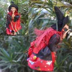 Halloween Witch Dolls Decoration Accessories Scary Figurines Prop Craft Ornaments Hanging Ghost Pendant for Garden Haunted House Bars Party Decor