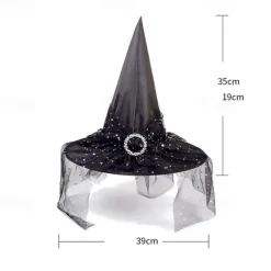 Halloween Witch Hat With Spider Web Veil Women's Costume Party Hat Wizard Hat Magician Halloween Headdress Party Hat Halloween Hat Witch Decoration Props Adult Children Cosplay Witch Gauze Headdress