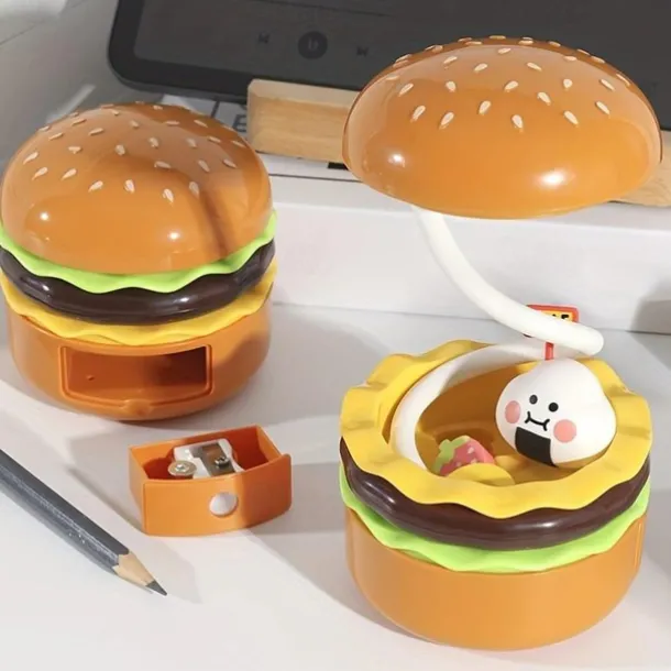 Hamburg Night Light Creative Mini Table Lamp with Pencil Sharpener Children's Study Lamp Sleep Lamp Rechargeable Bedside Lamp(random color)