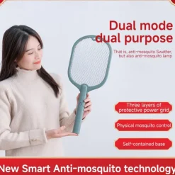 Handheld Electric Mosquito Swatter – Rechargeable Fly Zapper Racket for Indoor Household Insect Control
