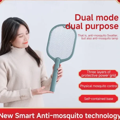Handheld Electric Mosquito Swatter – Rechargeable Fly Zapper Racket for Indoor Household Insect Control