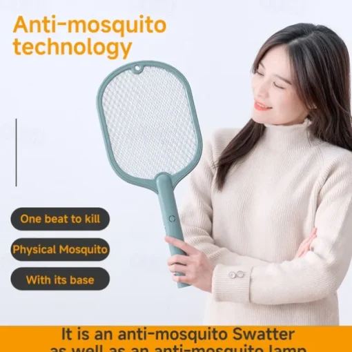 Handheld Electric Mosquito Swatter – Rechargeable Fly Zapper Racket for Indoor Household Insect Control