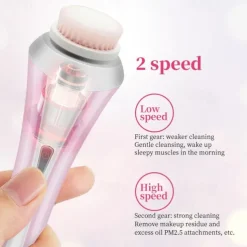 Handheld Facial Cleansing Brush With 4 Interchangeable Heads Lightweight Daily Cleansing Brush For Glowing Skin - Waterproof Facial Exfoliator