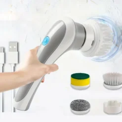 Handheld Rechargeable Shower Scrubber Power Cordless Electric Spin Scrubber with 3 Replaceable Brush Heads for Kitchen Bathtub