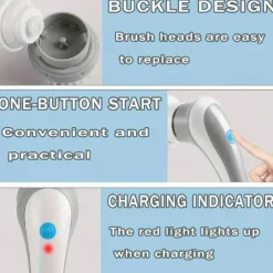 Handheld Rechargeable Shower Scrubber Power Cordless Electric Spin Scrubber with 3 Replaceable Brush Heads for Kitchen Bathtub