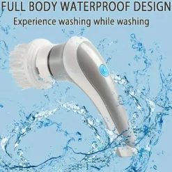 Handheld Rechargeable Shower Scrubber Power Cordless Electric Spin Scrubber with 3 Replaceable Brush Heads for Kitchen Bathtub