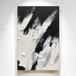 Handmade Black And White Abstract Texture Canvas Wall Art Paintings Modern Simple Abstract Picture Large Thick Oil Art Decor For Living Room Frame Ready To Hang