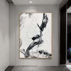 Handmade Black And White Abstract Texture Canvas Wall Art Paintings Modern Simple Abstract Picture Large Thick Oil Art Decor For Living Room Frame Ready To Hang