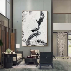 Handmade Black And White Abstract Texture Canvas Wall Art Paintings Modern Simple Abstract Picture Large Thick Oil Art Decor For Living Room Frame Ready To Hang